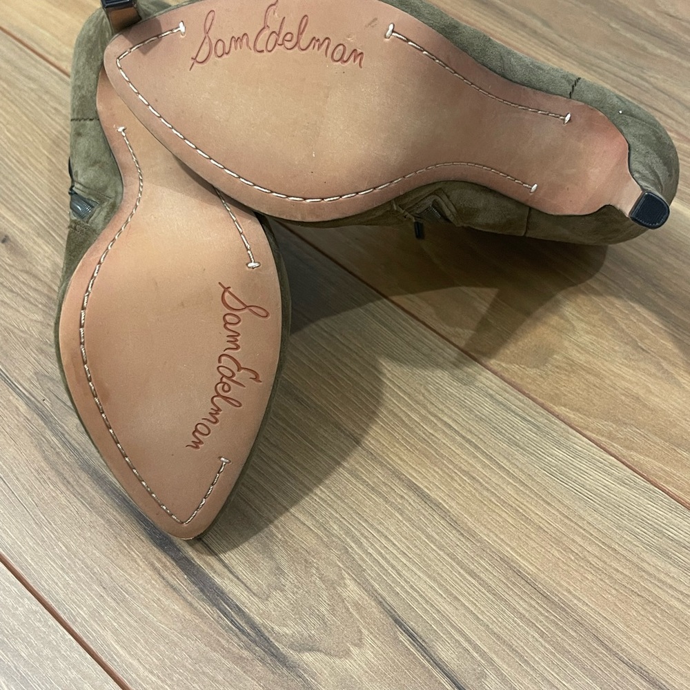 Sam Edelman Green Suede High Heel lace up ankle booties size 7.5 - Picture 3 of 5